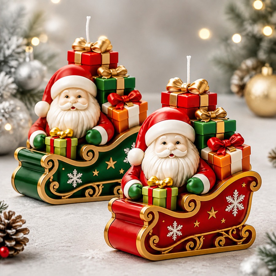 Sled Santa Claus and Gift Box  - Candle Containers 评论和价格