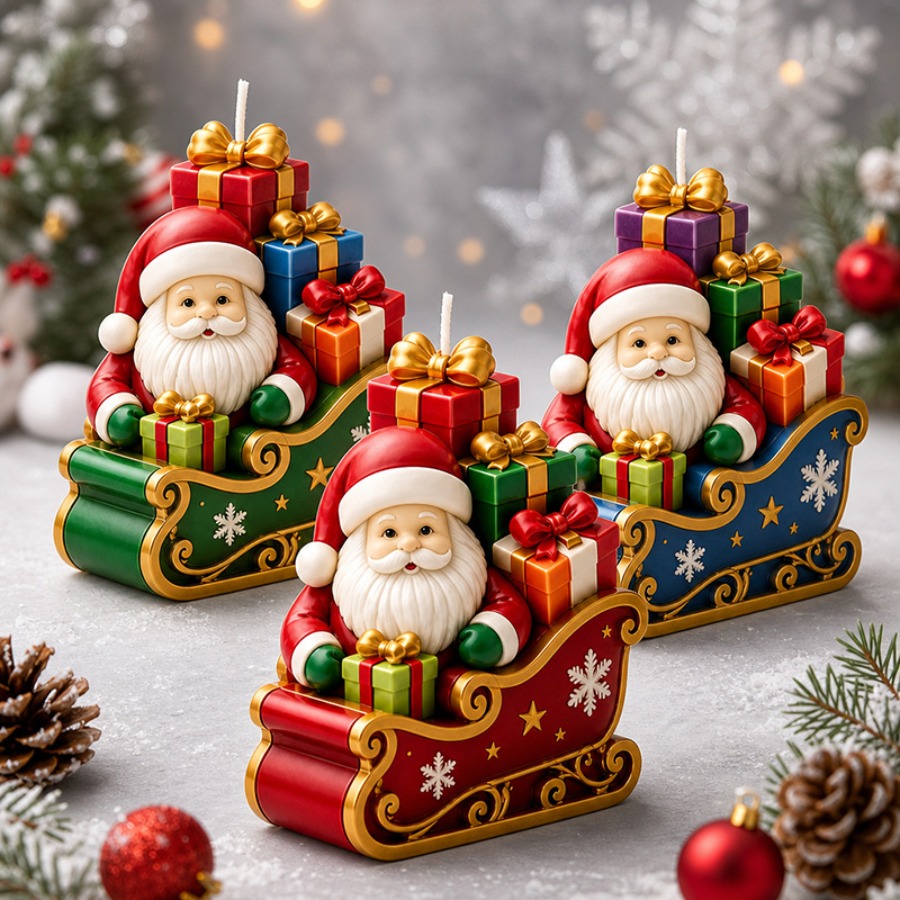 Sled Santa Claus and Gift Box  - Candle Containers 评论和价格
